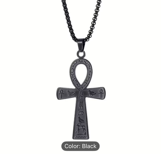 Black Ancient Egyptian Ankh Cross Amulet Pendant Necklace