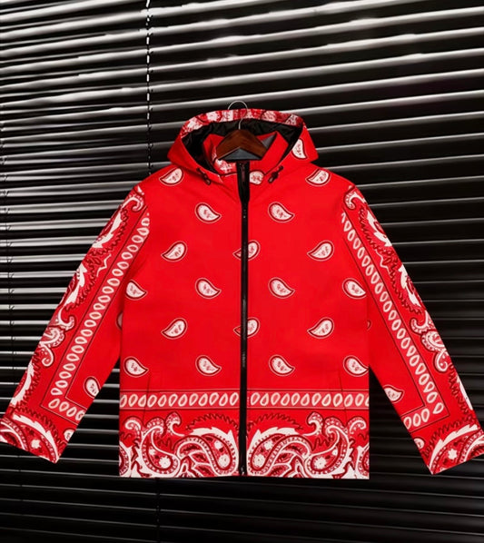 Paisley Print with Zipper And Hood Autumn And Winter Men'S